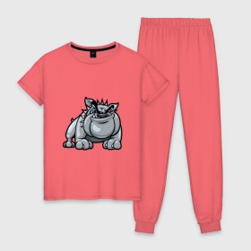 Женская пижама хлопок с принтом Бульдог в Белгороде, 100% хлопок | брюки и футболка прямого кроя, без карманов, на брюках мягкая резинка на поясе и по низу штанин | босс | бульдог | собака