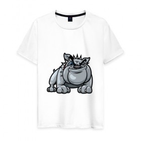 Мужская футболка хлопок с принтом Бульдог в Белгороде, 100% хлопок | прямой крой, круглый вырез горловины, длина до линии бедер, слегка спущенное плечо. | босс | бульдог | собака