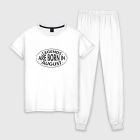 Женская пижама хлопок с принтом Легенды рождаются в Августе в Белгороде, 100% хлопок | брюки и футболка прямого кроя, без карманов, на брюках мягкая резинка на поясе и по низу штанин | legend august