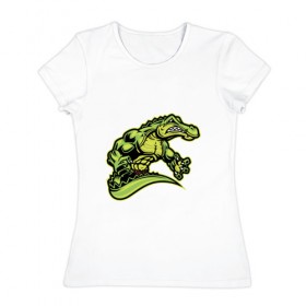 Женская футболка хлопок с принтом Крокодил в Белгороде, 100% хлопок | прямой крой, круглый вырез горловины, длина до линии бедер, слегка спущенное плечо | босс | крокодил | монстр