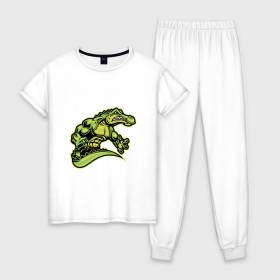 Женская пижама хлопок с принтом Крокодил в Белгороде, 100% хлопок | брюки и футболка прямого кроя, без карманов, на брюках мягкая резинка на поясе и по низу штанин | босс | крокодил | монстр