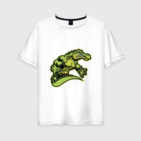 Женская футболка хлопок Oversize с принтом Крокодил в Белгороде, 100% хлопок | свободный крой, круглый ворот, спущенный рукав, длина до линии бедер
 | босс | крокодил | монстр