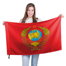 Флаг 3D с принтом Герб СССР в Белгороде, 100% полиэстер | плотность ткани — 95 г/м2, размер — 67 х 109 см. Принт наносится с одной стороны | 9 мая | великая отечественная война | вов | война | георгиевская лента | герой | день победы | мир | победа | пролетарии всех стран | советский | союз | ссср