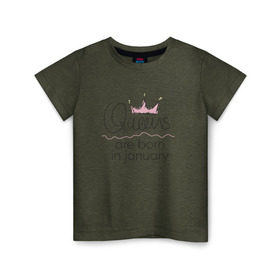 Детская футболка хлопок с принтом Королевы рождаются в январе в Белгороде, 100% хлопок | круглый вырез горловины, полуприлегающий силуэт, длина до линии бедер | queen january