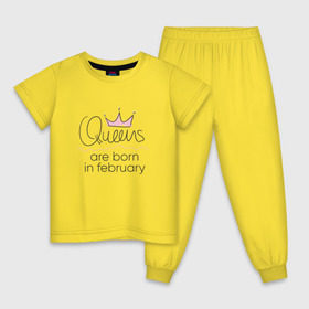 Детская пижама хлопок с принтом Королевы рождаются в феврале в Белгороде, 100% хлопок |  брюки и футболка прямого кроя, без карманов, на брюках мягкая резинка на поясе и по низу штанин
 | queen february