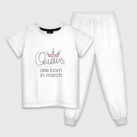 Детская пижама хлопок с принтом Королевы рождаются в марте в Белгороде, 100% хлопок |  брюки и футболка прямого кроя, без карманов, на брюках мягкая резинка на поясе и по низу штанин
 | queen march