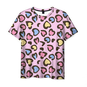 Мужская футболка 3D с принтом Леопардовые сердечки в Белгороде, 100% полиэфир | прямой крой, круглый вырез горловины, длина до линии бедер | Тематика изображения на принте: животные | леопард | леопардовый | принт | розовый | сердечко | сердце | текстура