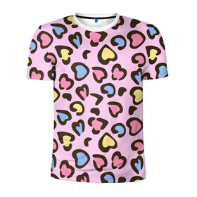 Мужская футболка 3D спортивная с принтом Леопардовые сердечки в Белгороде, 100% полиэстер с улучшенными характеристиками | приталенный силуэт, круглая горловина, широкие плечи, сужается к линии бедра | животные | леопард | леопардовый | принт | розовый | сердечко | сердце | текстура