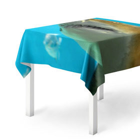 Скатерть 3D с принтом Тигровая акула в Белгороде, 100% полиэстер (ткань не мнется и не растягивается) | Размер: 150*150 см | Тематика изображения на принте: голубое море | океан | рыба