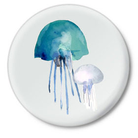 Значок с принтом Медуза в Белгороде,  металл | круглая форма, металлическая застежка в виде булавки | акварель | медуза | море | океан