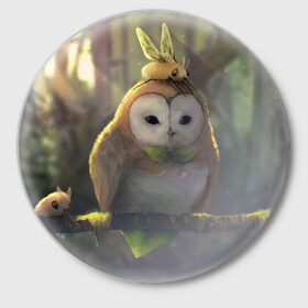 Значок с принтом Волшебная Сова в Белгороде,  металл | круглая форма, металлическая застежка в виде булавки | owl | мудрость | птица | сова | филин