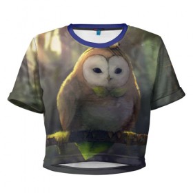Женская футболка 3D укороченная с принтом Волшебная Сова в Белгороде, 100% полиэстер | круглая горловина, длина футболки до линии талии, рукава с отворотами | owl | мудрость | птица | сова | филин