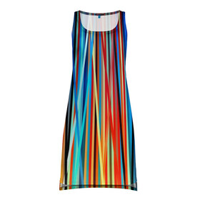Платье-майка 3D с принтом Colored stripes в Белгороде, 100% полиэстер | полуприлегающий силуэт, широкие бретели, круглый вырез горловины, удлиненный подол сзади. | 3d | colored stripes | абстракция | другие | картинка | краски | линии | отблеск | полосы | прикольные | радуга | свет | цветные | яркие