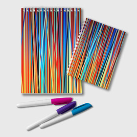Блокнот с принтом Colored stripes в Белгороде, 100% бумага | 48 листов, плотность листов — 60 г/м2, плотность картонной обложки — 250 г/м2. Листы скреплены удобной пружинной спиралью. Цвет линий — светло-серый
 | Тематика изображения на принте: 3d | colored stripes | абстракция | другие | картинка | краски | линии | отблеск | полосы | прикольные | радуга | свет | цветные | яркие