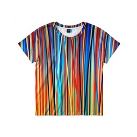 Детская футболка 3D с принтом Colored stripes в Белгороде, 100% гипоаллергенный полиэфир | прямой крой, круглый вырез горловины, длина до линии бедер, чуть спущенное плечо, ткань немного тянется | 3d | colored stripes | абстракция | другие | картинка | краски | линии | отблеск | полосы | прикольные | радуга | свет | цветные | яркие
