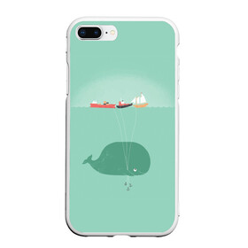 Чехол для iPhone 7Plus/8 Plus матовый с принтом Кит с корабликами в Белгороде, Силикон | Область печати: задняя сторона чехла, без боковых панелей | Тематика изображения на принте: кит | корабли | лодки | море | океан | шарики | якорь | якоря