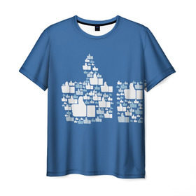 Мужская футболка 3D с принтом Лайк в Белгороде, 100% полиэфир | прямой крой, круглый вырез горловины, длина до линии бедер | белый | вверх | лайк | лучшее | мне нравится | новинки | палец | популярное | рука | синий | цвет