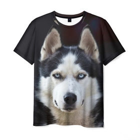 Мужская футболка 3D с принтом Хаски в Белгороде, 100% полиэфир | прямой крой, круглый вырез горловины, длина до линии бедер | dog | лабрадор | мопс | пес | собака | такса | хаски | щеночек