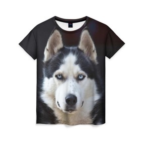 Женская футболка 3D с принтом Хаски в Белгороде, 100% полиэфир ( синтетическое хлопкоподобное полотно) | прямой крой, круглый вырез горловины, длина до линии бедер | dog | лабрадор | мопс | пес | собака | такса | хаски | щеночек
