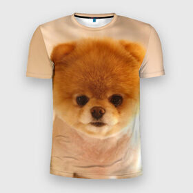 Мужская футболка 3D спортивная с принтом Пушистик в Белгороде, 100% полиэстер с улучшенными характеристиками | приталенный силуэт, круглая горловина, широкие плечи, сужается к линии бедра | dog | пес | померанский | собака | шпиц | щеночек