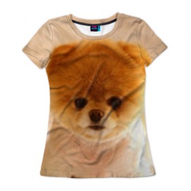 Женская футболка 3D с принтом Пушистик в Белгороде, 100% полиэфир ( синтетическое хлопкоподобное полотно) | прямой крой, круглый вырез горловины, длина до линии бедер | dog | пес | померанский | собака | шпиц | щеночек