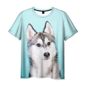 Мужская футболка 3D с принтом Blue в Белгороде, 100% полиэфир | прямой крой, круглый вырез горловины, длина до линии бедер | dog | бандит | пес | собака | хаски | хаски бандит | щеночек
