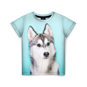 Детская футболка 3D с принтом Blue в Белгороде, 100% гипоаллергенный полиэфир | прямой крой, круглый вырез горловины, длина до линии бедер, чуть спущенное плечо, ткань немного тянется | dog | бандит | пес | собака | хаски | хаски бандит | щеночек