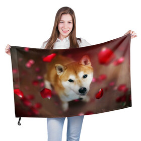 Флаг 3D с принтом Love в Белгороде, 100% полиэстер | плотность ткани — 95 г/м2, размер — 67 х 109 см. Принт наносится с одной стороны | dog | ину | пес | сиба | сиба ину | собака