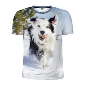 Мужская футболка 3D спортивная с принтом Snow в Белгороде, 100% полиэстер с улучшенными характеристиками | приталенный силуэт, круглая горловина, широкие плечи, сужается к линии бедра | dog | бордер | бордер колли | колли | пес | собака
