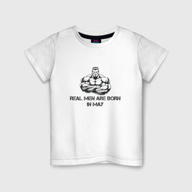 Детская футболка хлопок с принтом Настоящие мужчины рождаются в мае в Белгороде, 100% хлопок | круглый вырез горловины, полуприлегающий силуэт, длина до линии бедер | май