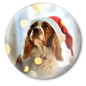 Значок с принтом Рождество в Белгороде,  металл | круглая форма, металлическая застежка в виде булавки | dog | кавалер кинг чарльз спаниель | новый год | пес | рождество | собака