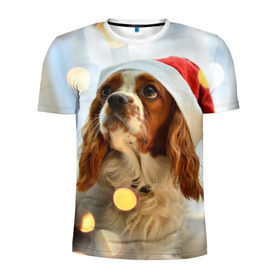 Мужская футболка 3D спортивная с принтом Рождество в Белгороде, 100% полиэстер с улучшенными характеристиками | приталенный силуэт, круглая горловина, широкие плечи, сужается к линии бедра | dog | кавалер кинг чарльз спаниель | новый год | пес | рождество | собака