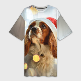 Платье-футболка 3D с принтом Рождество в Белгороде,  |  | dog | кавалер кинг чарльз спаниель | новый год | пес | рождество | собака