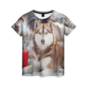 Женская футболка 3D с принтом Хаски в Белгороде, 100% полиэфир ( синтетическое хлопкоподобное полотно) | прямой крой, круглый вырез горловины, длина до линии бедер | dog | лабрадор | мопс | пес | собака | такса | хаски | щеночек
