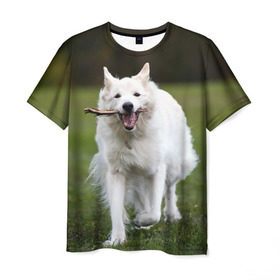 Мужская футболка 3D с принтом Палочка в Белгороде, 100% полиэфир | прямой крой, круглый вырез горловины, длина до линии бедер | dog | лабрадор | мопс | пес | собака | такса | хаски | щеночек