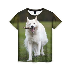 Женская футболка 3D с принтом Палочка в Белгороде, 100% полиэфир ( синтетическое хлопкоподобное полотно) | прямой крой, круглый вырез горловины, длина до линии бедер | dog | лабрадор | мопс | пес | собака | такса | хаски | щеночек