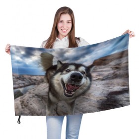 Флаг 3D с принтом Smile в Белгороде, 100% полиэстер | плотность ткани — 95 г/м2, размер — 67 х 109 см. Принт наносится с одной стороны | dog | лабрадор | мопс | пес | собака | такса | хаски | щеночек