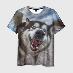 Мужская футболка 3D с принтом Smile в Белгороде, 100% полиэфир | прямой крой, круглый вырез горловины, длина до линии бедер | Тематика изображения на принте: dog | лабрадор | мопс | пес | собака | такса | хаски | щеночек