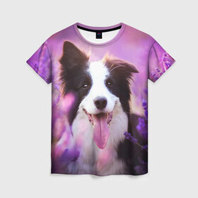 Женская футболка 3D с принтом Happy в Белгороде, 100% полиэфир ( синтетическое хлопкоподобное полотно) | прямой крой, круглый вырез горловины, длина до линии бедер | dog | бордер колли | пес | собака