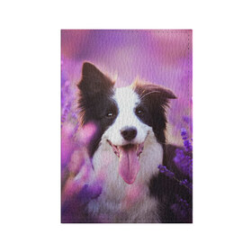 Обложка для паспорта матовая кожа с принтом Happy в Белгороде, натуральная матовая кожа | размер 19,3 х 13,7 см; прозрачные пластиковые крепления | Тематика изображения на принте: dog | бордер колли | пес | собака