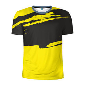 Мужская футболка 3D спортивная с принтом Чёрно-жёлтый в Белгороде, 100% полиэстер с улучшенными характеристиками | приталенный силуэт, круглая горловина, широкие плечи, сужается к линии бедра | краски | мазок