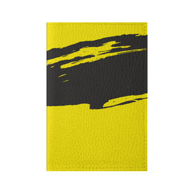 Обложка для паспорта матовая кожа с принтом Чёрно-жёлтый в Белгороде, натуральная матовая кожа | размер 19,3 х 13,7 см; прозрачные пластиковые крепления | Тематика изображения на принте: краски | мазок