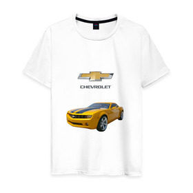 Мужская футболка хлопок с принтом Chevrolet Camaro в Белгороде, 100% хлопок | прямой крой, круглый вырез горловины, длина до линии бедер, слегка спущенное плечо. | chevrolet | авто | автомобиль | блатная | иномарка | красивая | крутая | логотип | марка | марка красивая | машина | пацанский таз | прикольная | седан | сша | тачила | тачка | шевроле | эмблема