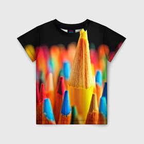 Детская футболка 3D с принтом Настроение в Белгороде, 100% гипоаллергенный полиэфир | прямой крой, круглый вырез горловины, длина до линии бедер, чуть спущенное плечо, ткань немного тянется | 3d | карандаши | краска | краски | рисование | рисунок | текстура | цвета