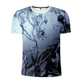 Мужская футболка 3D спортивная с принтом Abstraction Smoke в Белгороде, 100% полиэстер с улучшенными характеристиками | приталенный силуэт, круглая горловина, широкие плечи, сужается к линии бедра | дым | серый