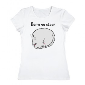 Женская футболка хлопок с принтом Born to sleep в Белгороде, 100% хлопок | прямой крой, круглый вырез горловины, длина до линии бедер, слегка спущенное плечо | Тематика изображения на принте: pixelart | коты | пиксельарт | рожденный спать | сон