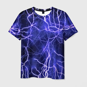 Мужская футболка 3D с принтом Молнии в Белгороде, 100% полиэфир | прямой крой, круглый вырез горловины, длина до линии бедер | ток | фиолетовый | электричество