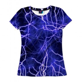 Женская футболка 3D с принтом Молнии в Белгороде, 100% полиэфир ( синтетическое хлопкоподобное полотно) | прямой крой, круглый вырез горловины, длина до линии бедер | ток | фиолетовый | электричество