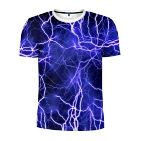 Мужская футболка 3D спортивная с принтом Молнии в Белгороде, 100% полиэстер с улучшенными характеристиками | приталенный силуэт, круглая горловина, широкие плечи, сужается к линии бедра | ток | фиолетовый | электричество