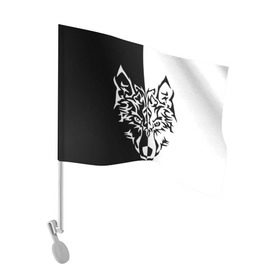 Флаг для автомобиля с принтом Двуликий волк в Белгороде, 100% полиэстер | Размер: 30*21 см | монохромный | тату | черно белый